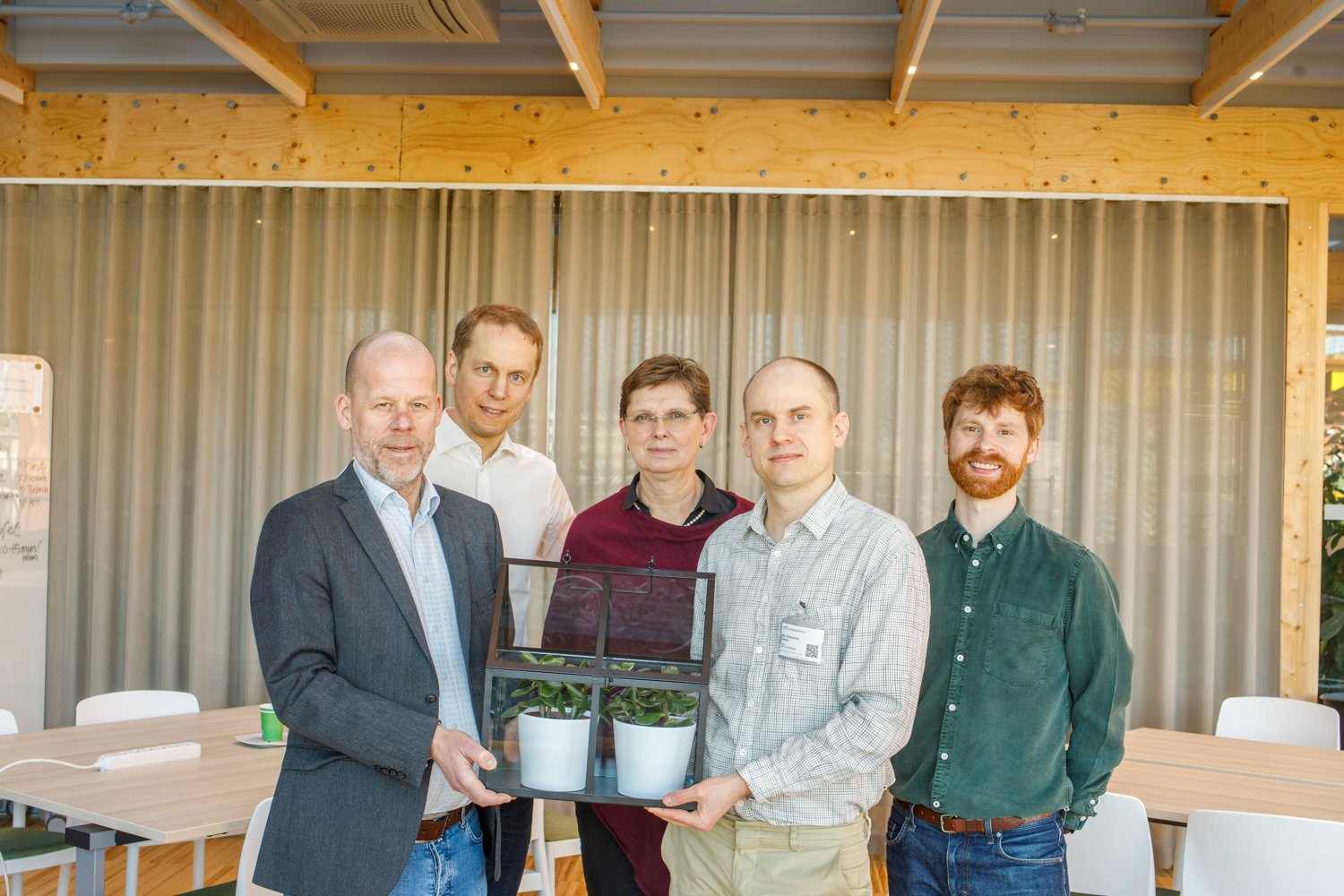 Tebrito team: G&ouml;ran Larsson (Agriculture), Anders Lindgren (Lantm&auml;nnen Group R&D), Kerstin Sigfridsson (Lantm&auml;nnen Group R&D) and Nils &Ouml;sterstr&ouml;m (Tebrito). Jakob S&ouml;derstr&ouml;m (Lantm&auml;nnen Group R&D) was mentoring the team